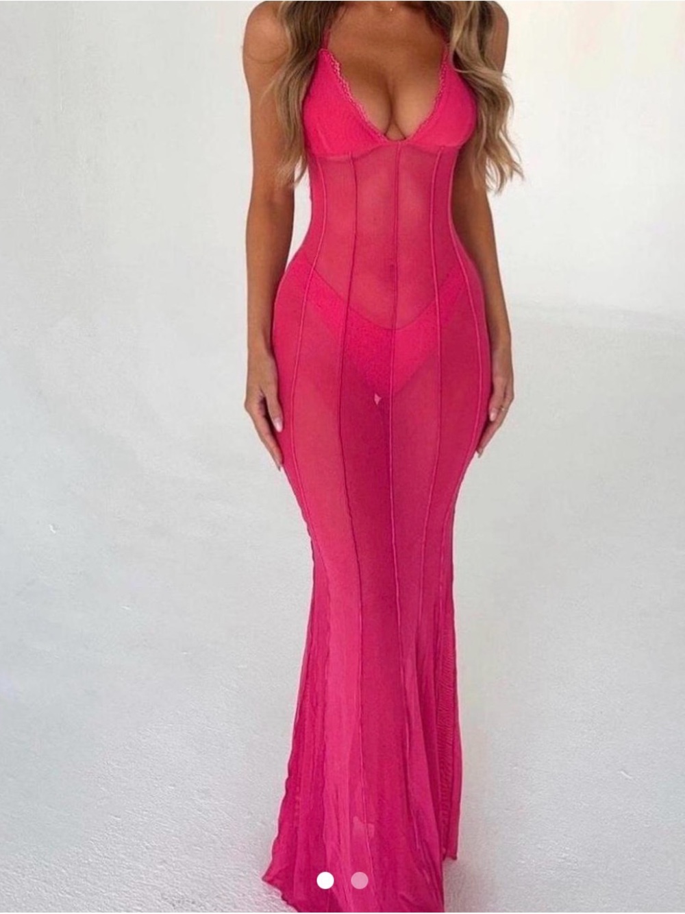 Sheer Fuchsia Maxi Dress - Feminine Evening Slip
